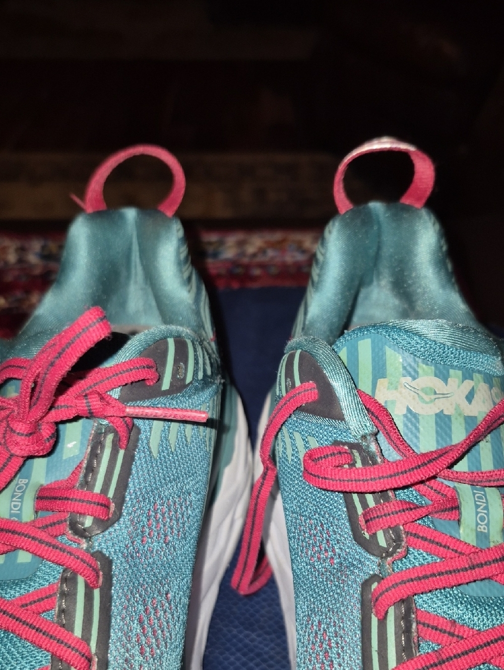Hoka One Ones Womens Sz 12. Teal Running Shoes with Coral Laces. VGC.(#2016D) - Picture 12 of 14